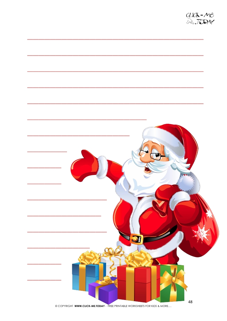 Cute Letter to Santa print out Santa and presents with lines 48